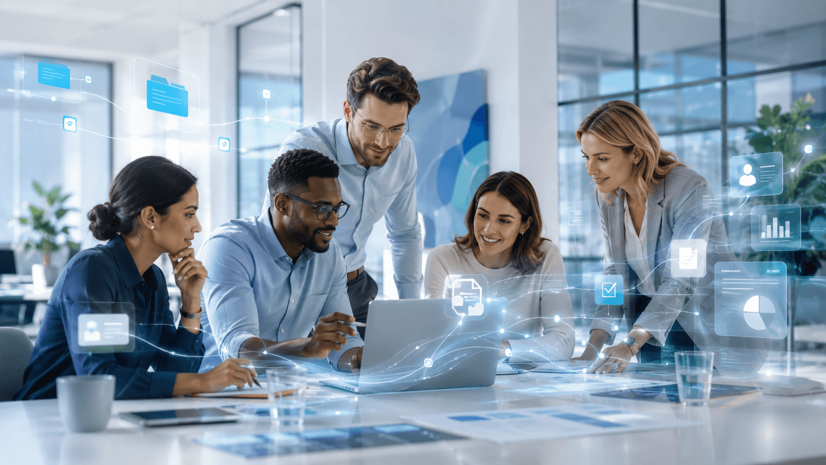 Équipe utilisant l’intelligence artificielle pour automatiser et améliorer des processus métier.