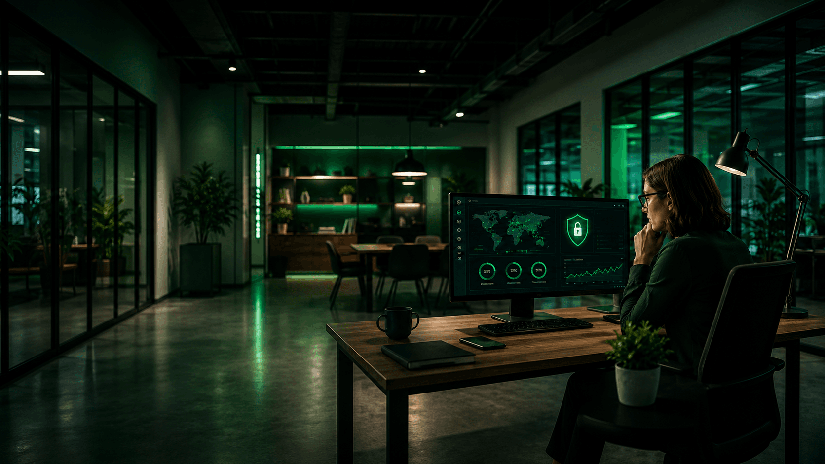Professionnelle surveillant la sécurité informatique de son entreprise